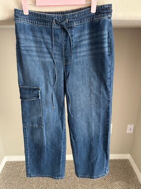 Chico's Straight-Leg Cargo Jeans in Medium Blue Denim